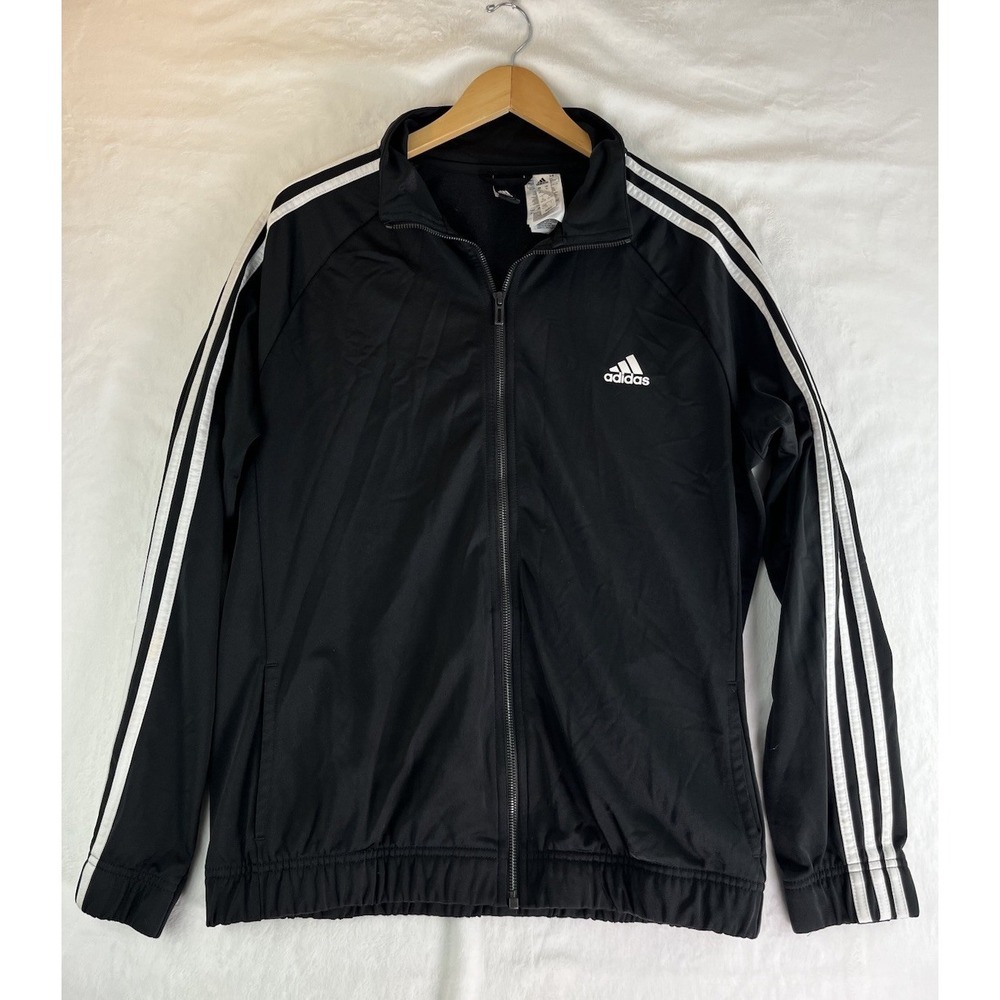 ADIDAS Women's Black/White 3-Stripe Designed to Move Track Jacket‎ SZ XL